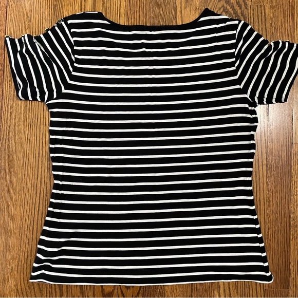 Cable & Gauge Ladies Tee Black/White Stripe Button Size XL - Picture 4 of 7